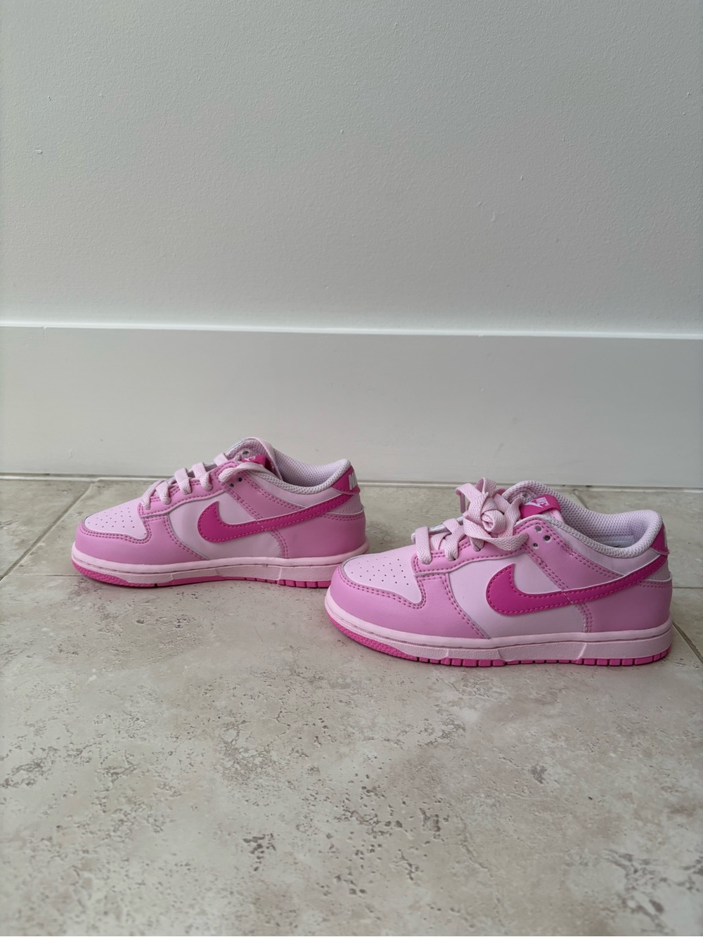Nike Kids Pink Low-Top Sneakers with Hot Pink Swoosh